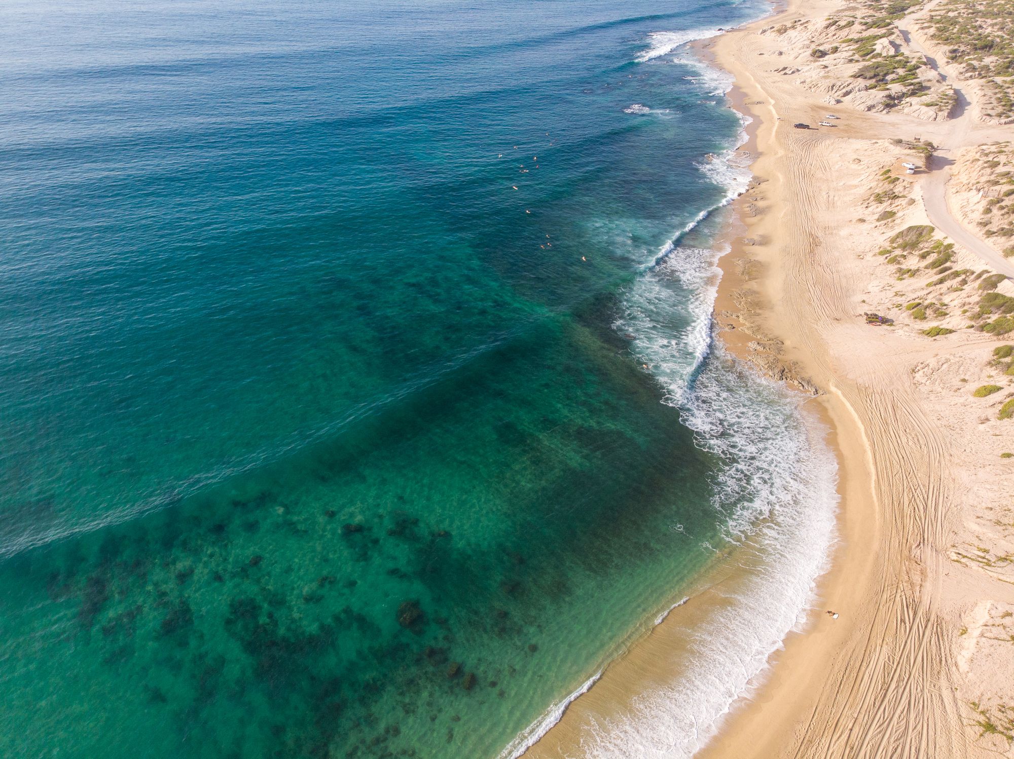 aerial view of a right pointbreak near the los cabo area in mexico
