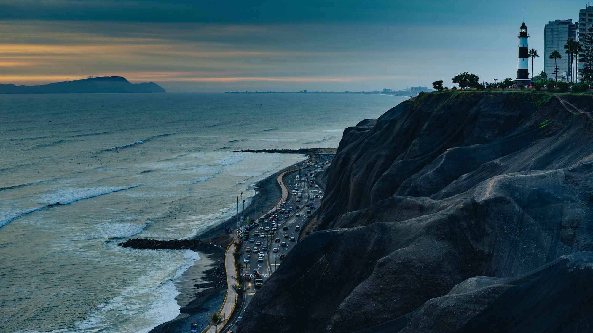 aerial view of surfers in Peru