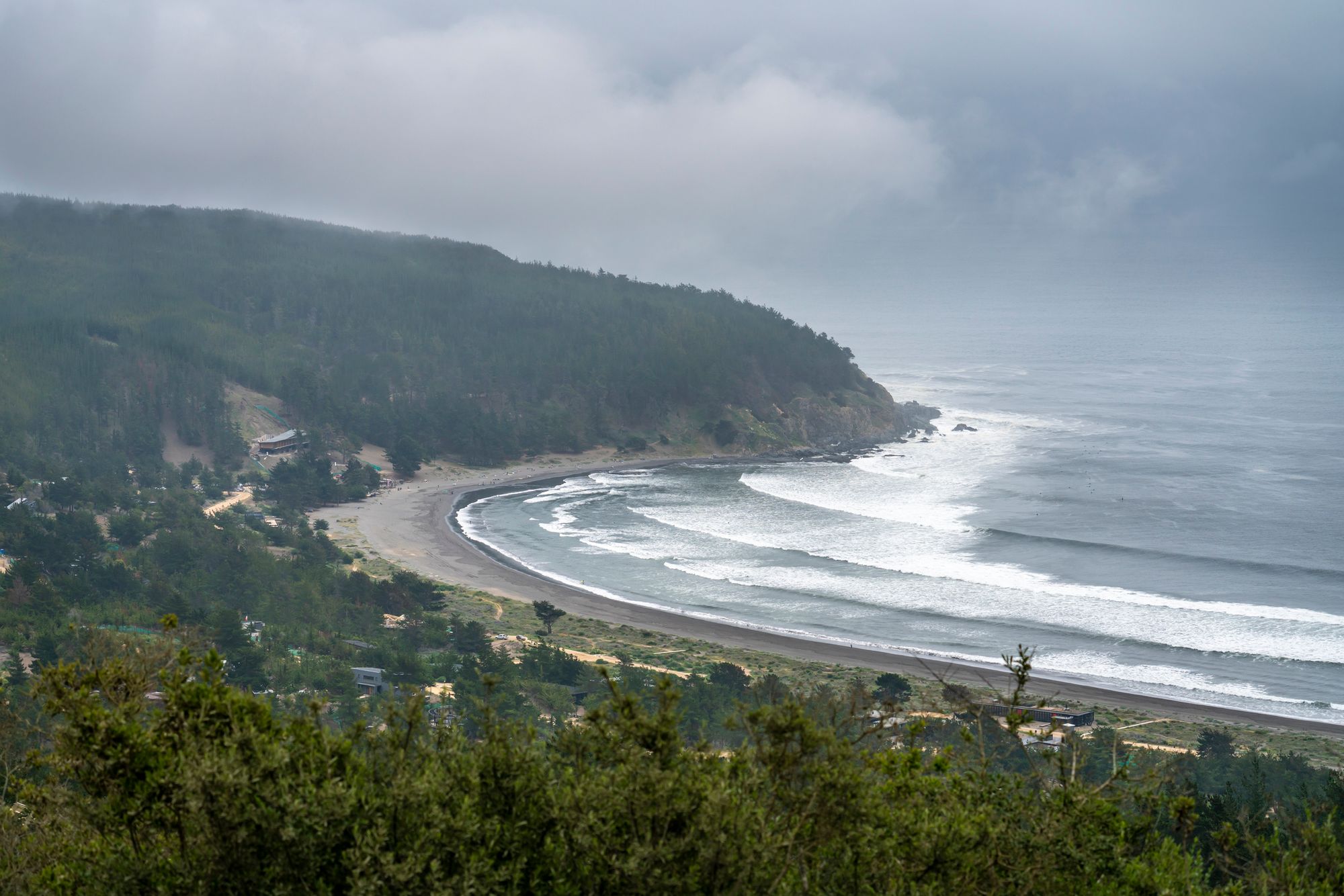 aerial view of Puertecillo in Chile, one of the best surf spots for June
