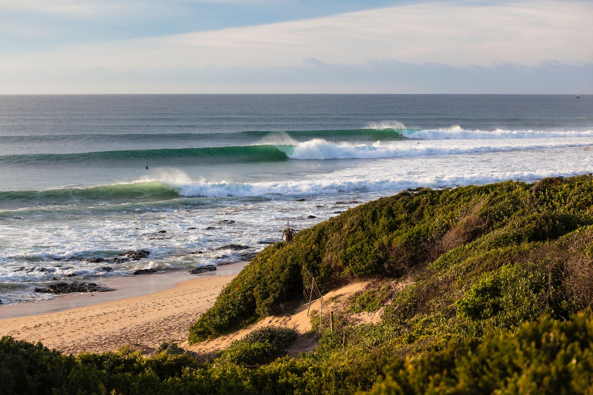 peeling righthanders in jeffreys bay, south africa, one of the cheapest surf destinations