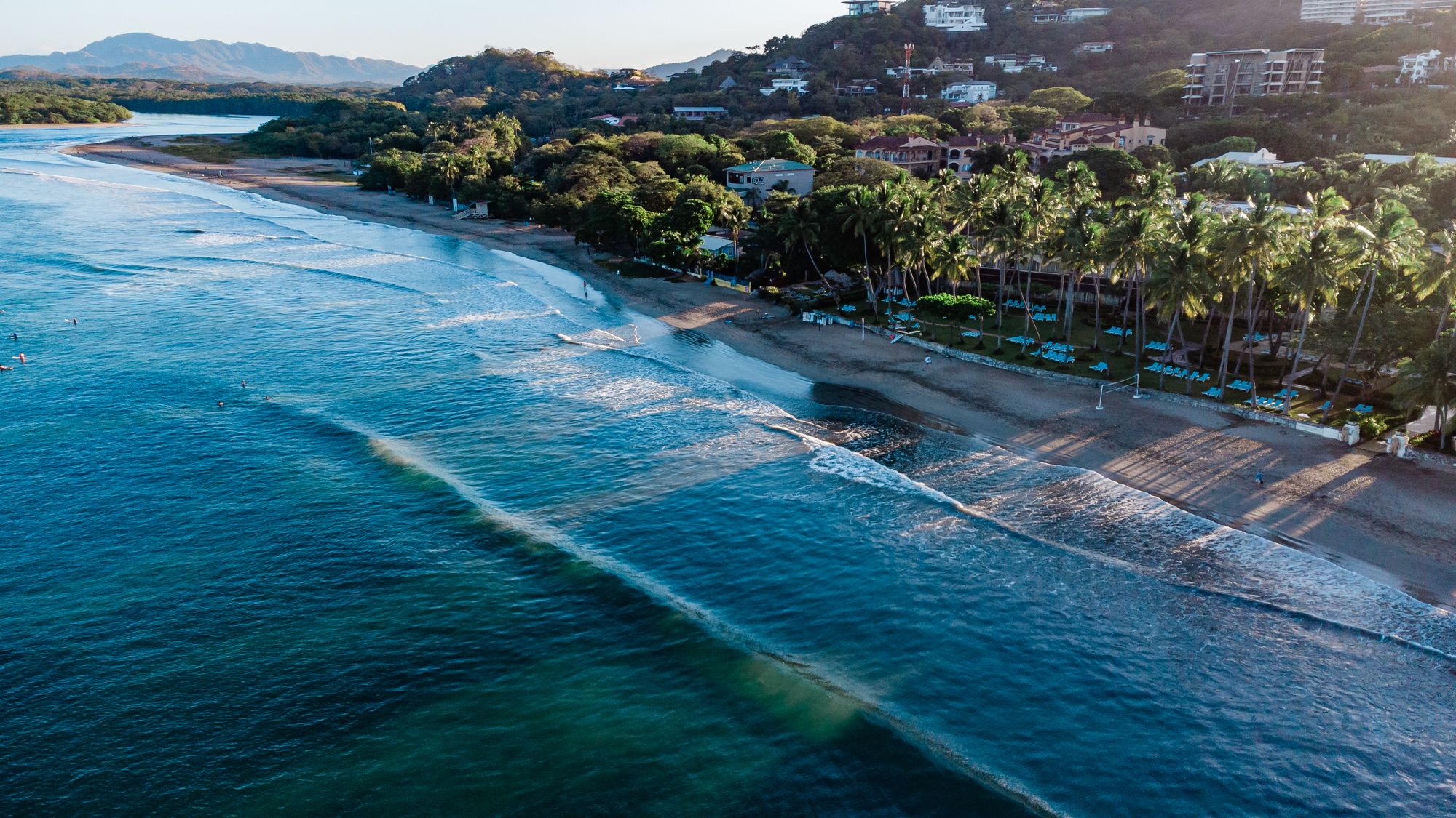 aerial view of the waves in Tamarindo, Costa Rico, one of the best surf spots for June