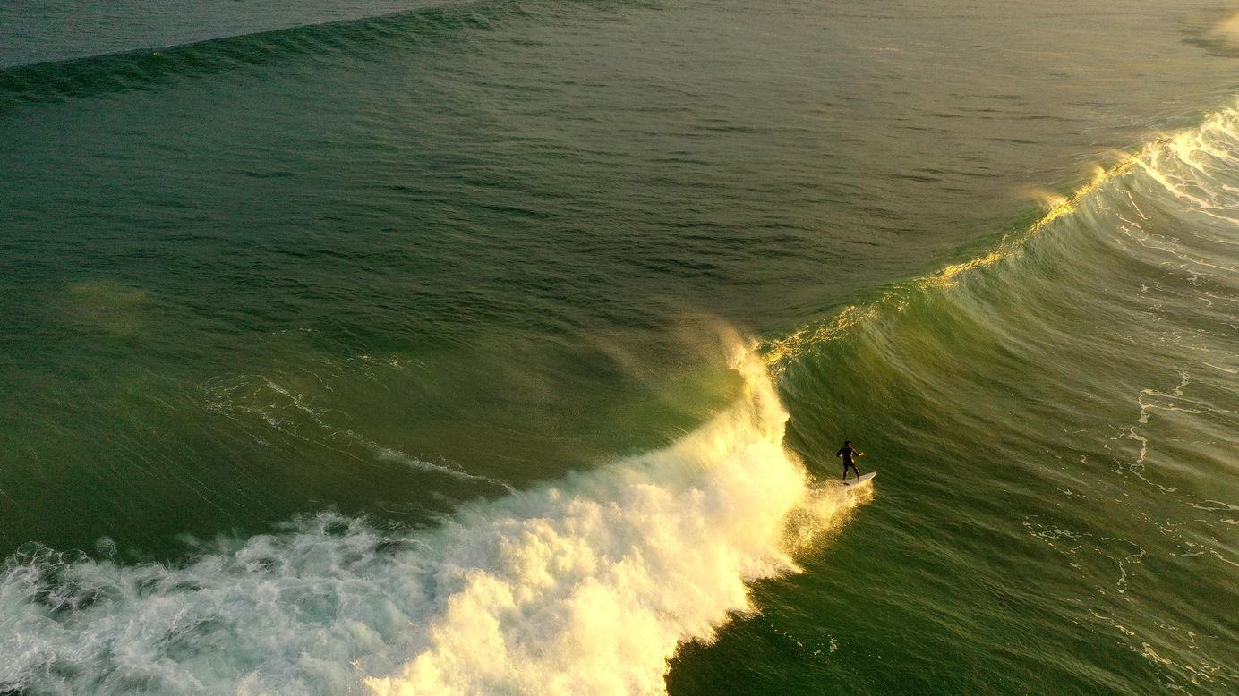 aerial view of a surfer in Spa